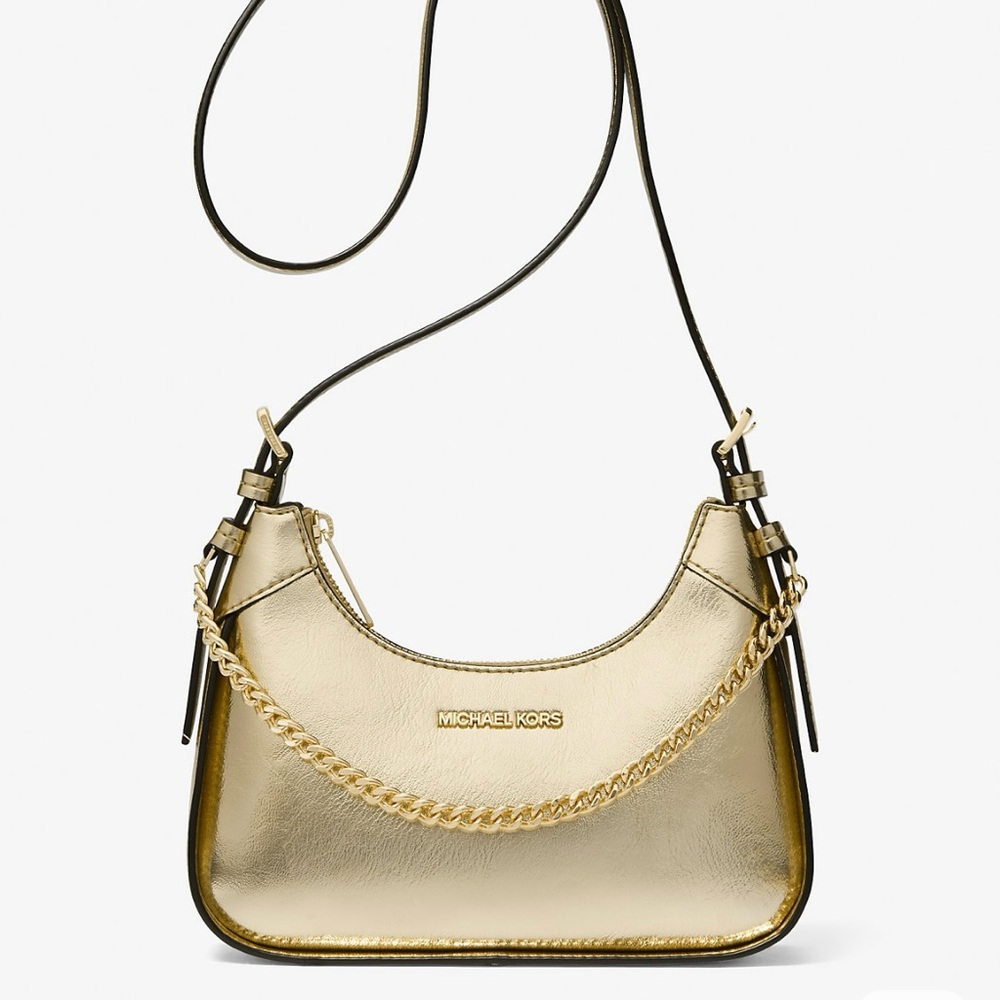 Michael Kors Wilma Small Metallic Gold Crossbody Bag With Chain
